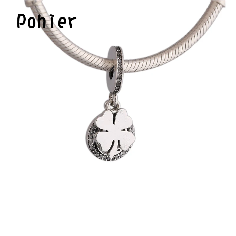 925 Sterling Silver Lucky Leaves & Horseshoe Pendant Charms European