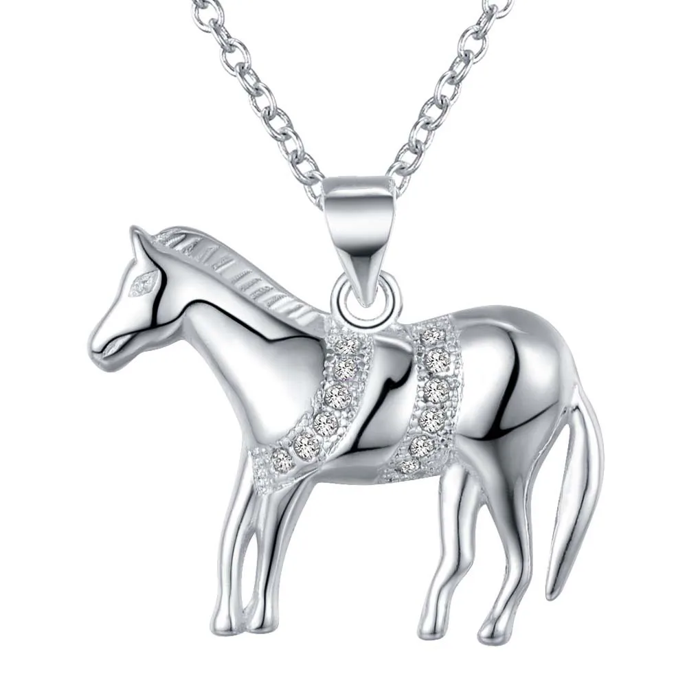 

Wholesale silver plated charm jewelrys Necklace,free shipping 925 fashion jewelry pendant horse AN762