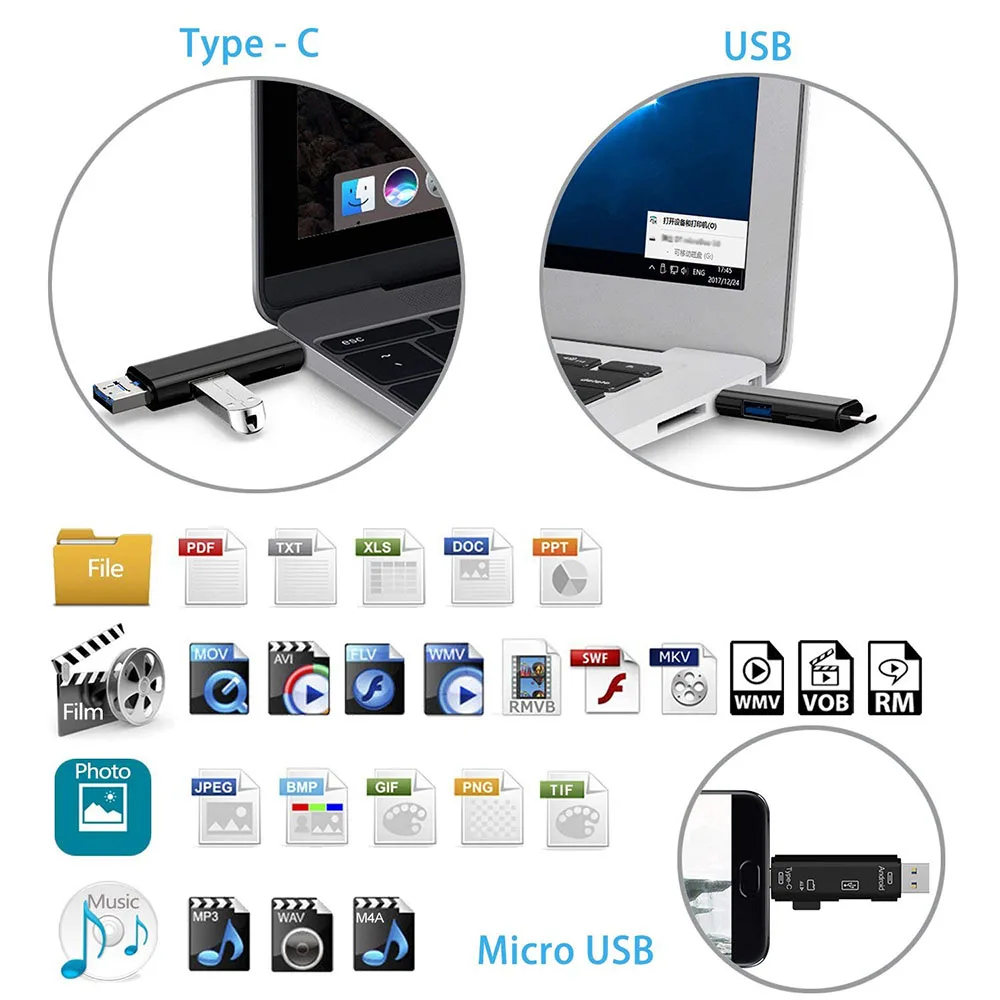 5 в 1 Usb 3,1 кард-ридер высокоскоростной SD TF Micro SD кард-ридер Тип C USB C Micro USB память OTG кард-ридер