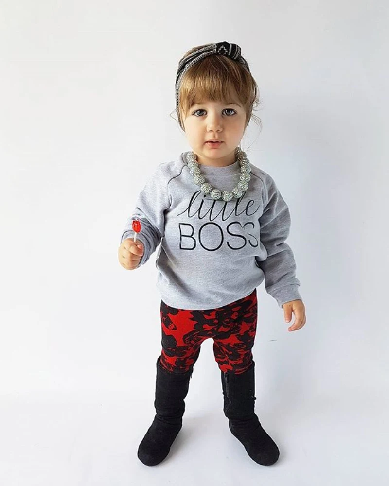 Модная Повседневная хлопковая футболка с надписью «The Boss» для маленьких мальчиков и девочек, толстовка, одежда с длинными рукавами, теплая крутая одежда