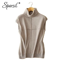Sparsil, Женский вязаный свитер из чистой шерсти, весенний жилет с высоким воротом, без рукавов, однотонный, Повседневный, Сексуальный, женский трикотаж, джемпер, жилет, топ