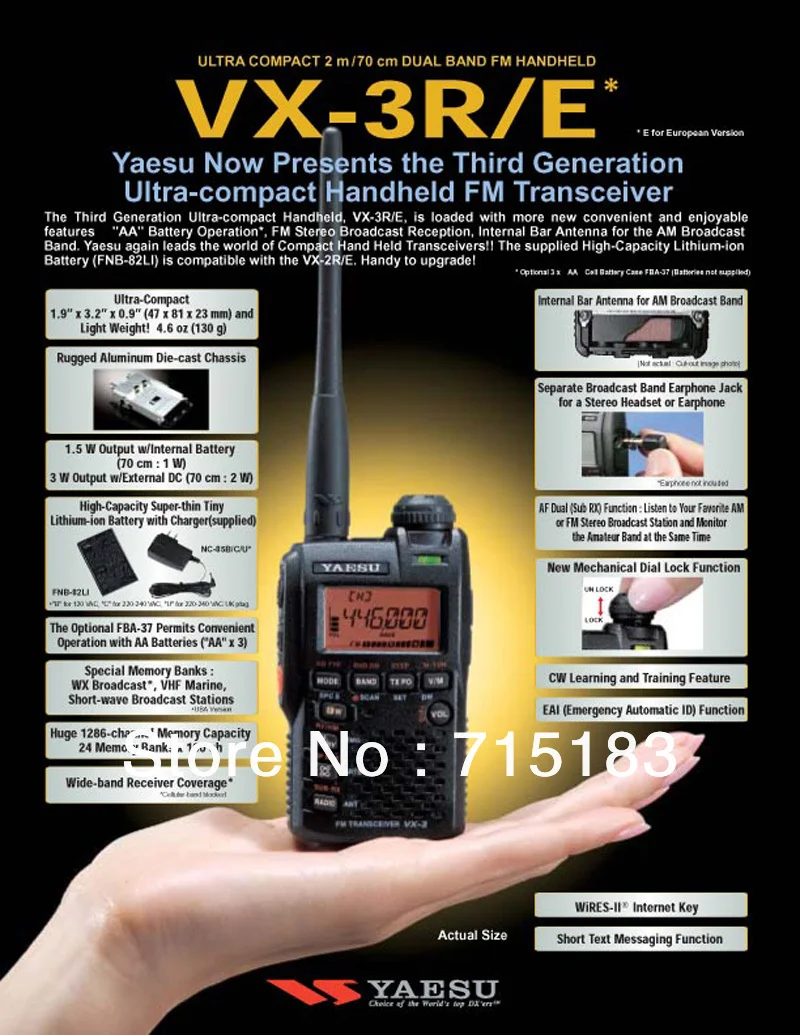 

Yaesu VX-3R radio Ultra-compact Dual Band Handheld FM Transceiver/two way radio
