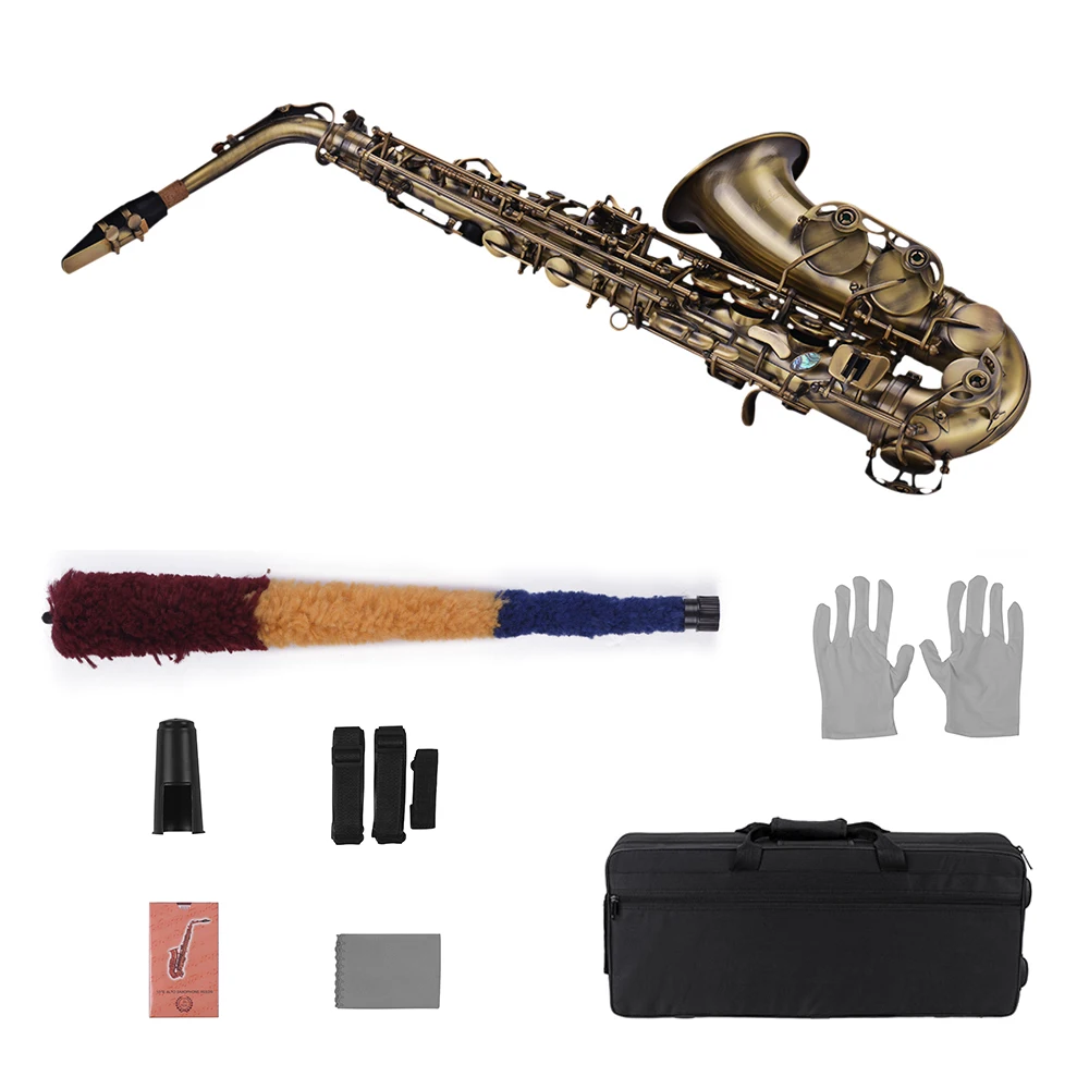 

Muslady Antique Finish Eb E-flat Alto Saxophone Sax Shell Key Carve Pattern Woodwind Instrument with Case Gloves Straps