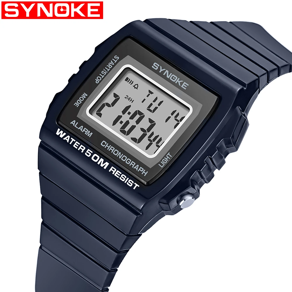 SYNOKE мужские спортивные цифровые водонепроницаемые часы LED цифровой секундомер