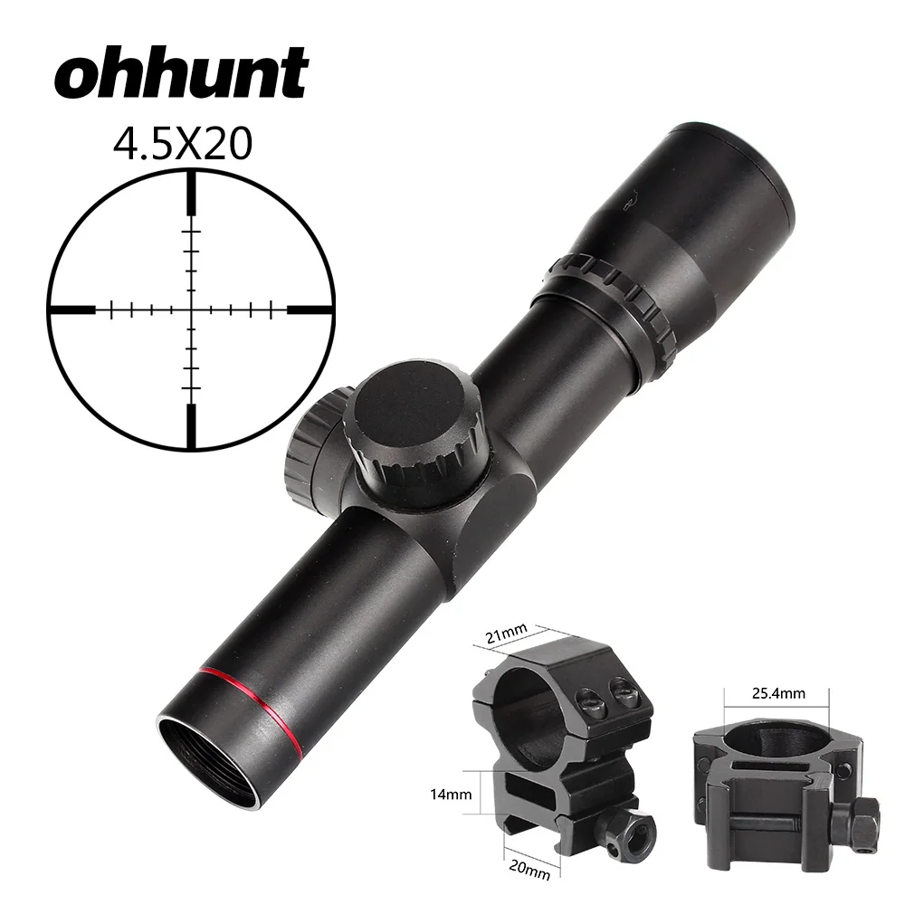 Ohhunt 4,5x20 охотничий прицел тактический оптический прицел 1 дюймов компактный P4 сетка с откидывающимся крышки объектива и кольца - Цвет: 25.4mm-Picatinny-SZK