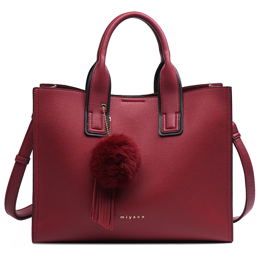 MIYACO يد للنساء حقيبة الجراب الجلدية أكياس مصمم حقائب أنيقة Crossbody أكياس السيدات حقائب اليد مع شرابة و فروي الكرة