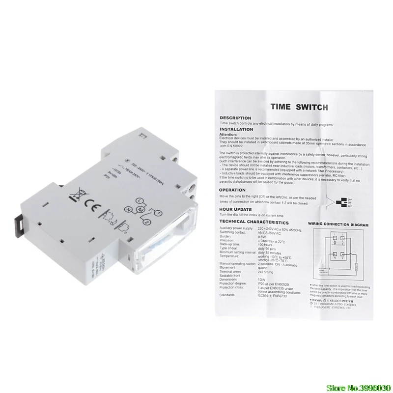 Mechanical 24 Hours Programmable Din Rail Timer Switch Relay 110-240V 16A