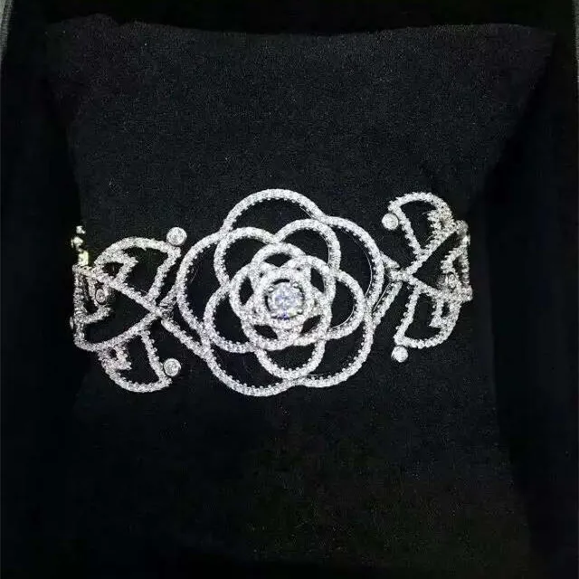 

Designer Fashion 925 Sterling Silver Jewelry 3A Cubic Zirconia Party Camellia Bangle