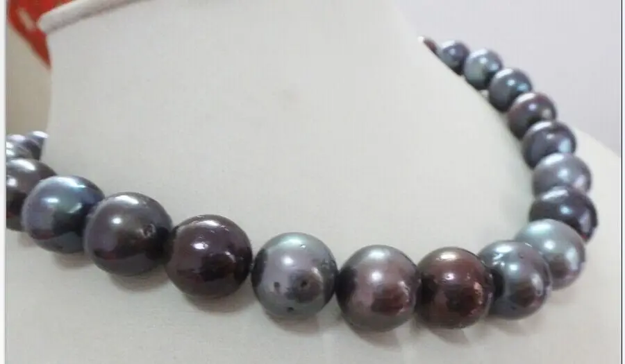 

Jewelr 006457 12-15mm natural south sea genuine black multic round pearl necklace