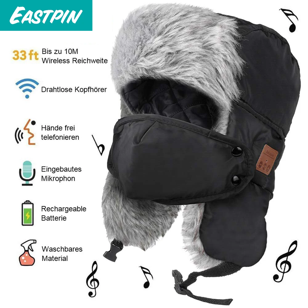 

Bluetooth Wireless Headphones Hunting Hat, Trapper Cap Built-in HD Stereo Speaker & Microphone Winter Fitness Outdoor Sports