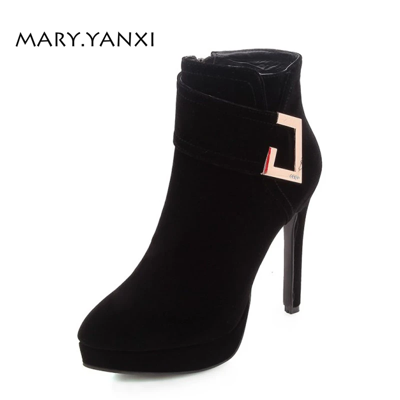 

Mary.Yanxi Winter Super High Thin Heels Women Plus Size Shoes Ankle Chelsea Short Boots Platform Sexy Solid Zip Stilettos