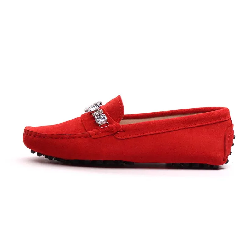 genuine cowhide leather women shoes Female Casual Fashion Flats Spring Autumn driving shoes women leather loafers - Color: Red