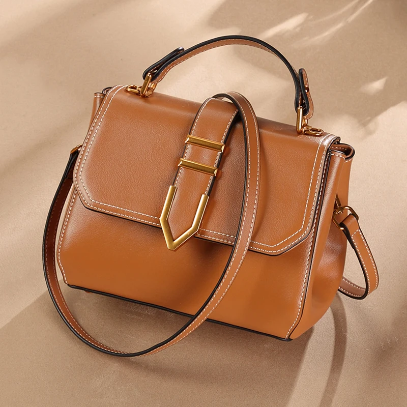 

2018 New Fashion Genuine Leather Woman Bag Vintage Solid Color Crossbody Handbag Soft Cowhide Bag Hasp Flap Leisure Shoulder Bag