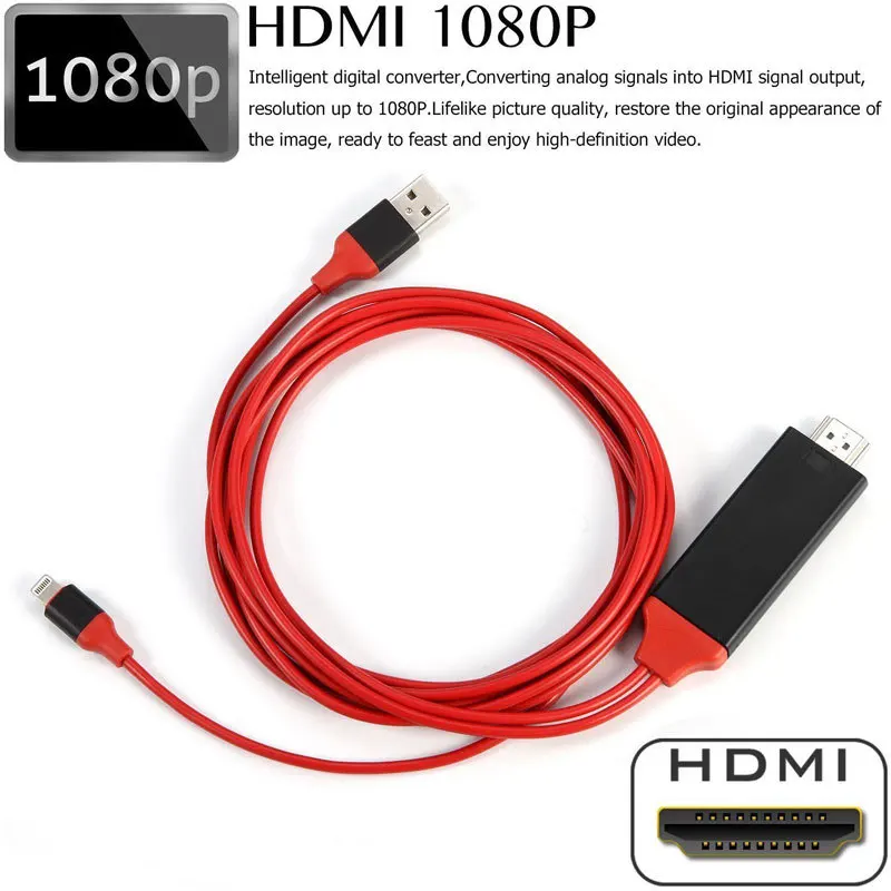 MHL Cable for iPhone for to Projector/TV 2M MHL To HDMI Cable 1080P HDTV Cable Adapter For iphone X MHL Cable for iPhone for to Projector/TV 2M MHL To HDMI Cable 1080P HDTV Cable Adapter For iphone X
