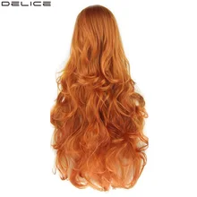 Delice 3" многоцветный волнистый длинный парик для женщин Оранжевый полный термостойкий синтетический Косплей парики