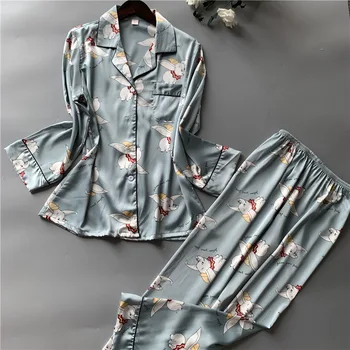 

Printing Fashion Women Pajamas Sweeet Long Sleeve Cardigan Twinset Sleepwear