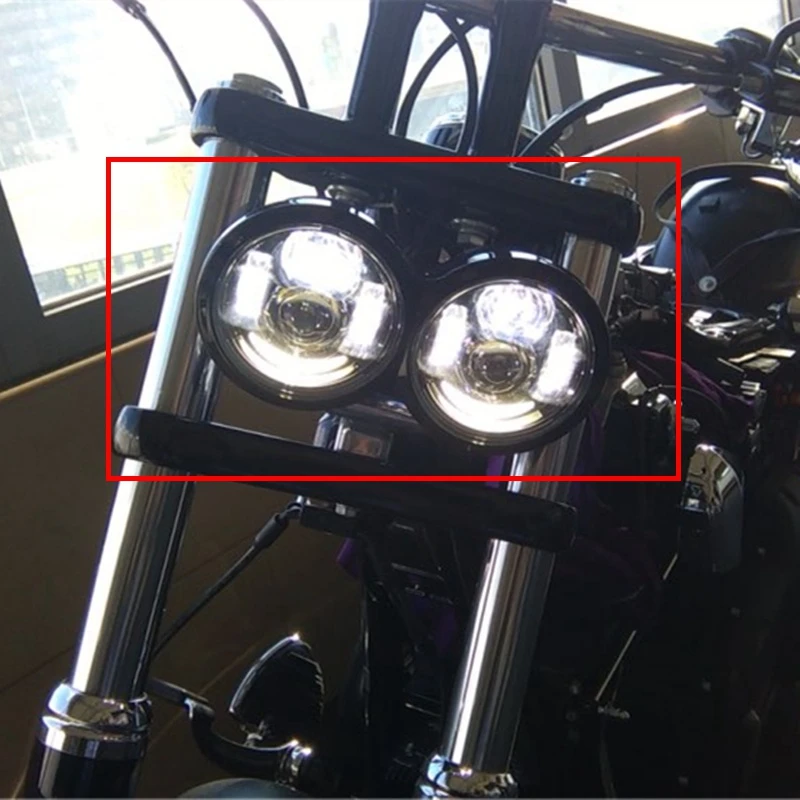 Pair Black Motorcycle Led Headlight 4.65 Fat Bob Led Headlamp With HiLo Beam Angel eyes For Harley Dyna Fat Bob Light (18)