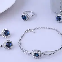 UA элегантный 925 Серебряный темно-синий CZ цирконий кристалл кулон ожерелье браслет серьги кольцо ювелирных изделий