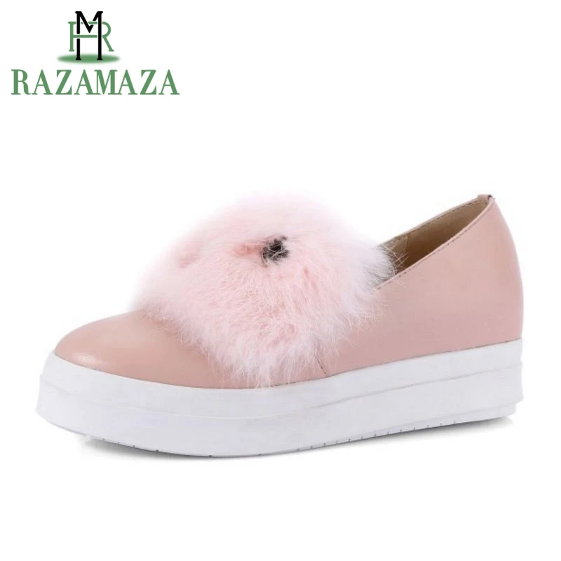 

RAZAMAZA Sweet Flats Shoes Women Genuine Leather Bowknot Round Toe Platform Loafers Inside Heel Shoes Women Footwear Size 34-39