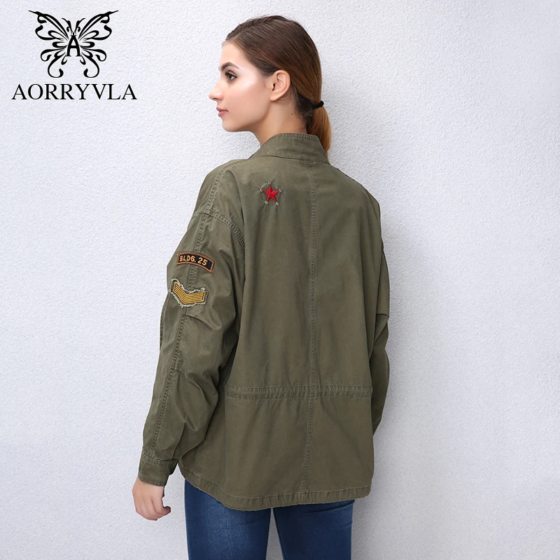 AORRYVLA New Fashion Women's Basic Jackets Autumn 2017 Cotton Full Sleeve Embroidery Rivet Regular Length Casual Women Jacket