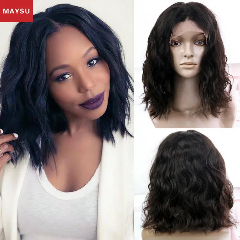 MAYSU Glueless Full Lace Human Hair Wigs For Black Women Short Bob Wigs Brazilian Virgin Human Hair Bob Wigs Lace Front Wig