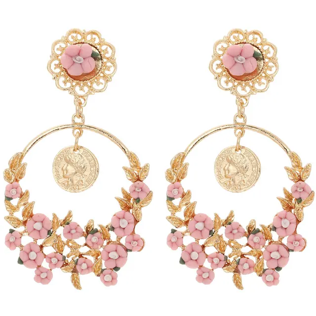 Long Women S Fashion Earrings White Pink Small Flower Leaf Long Women S Fashion Earrings White Pink Small Flower Leaf Gold Coin Round Stud Hoop