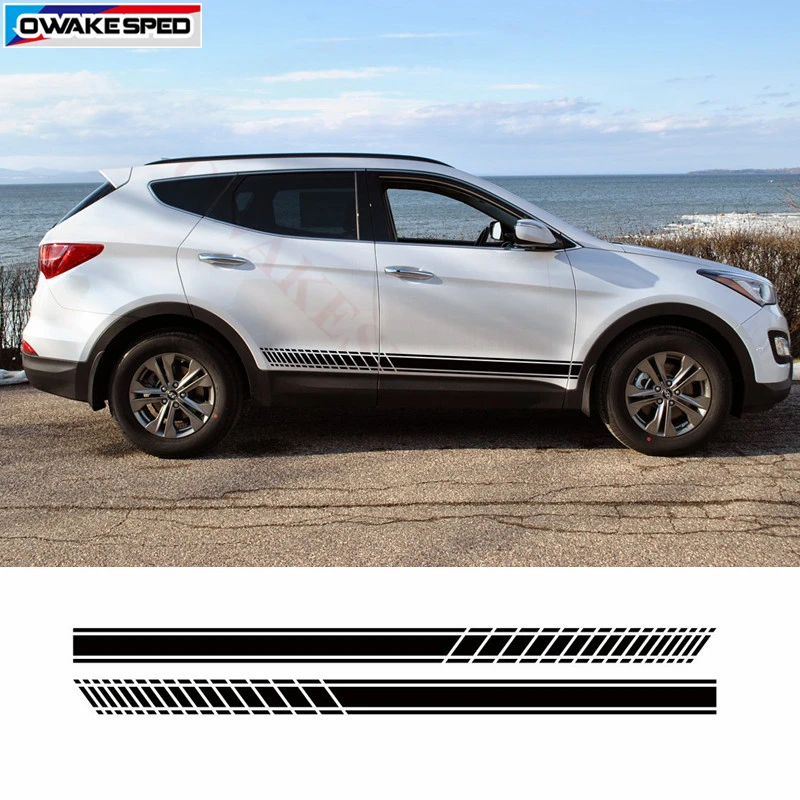 Racing Sport Stripes For Hyundai Santafe Tucson Car Styling Door Side Skirt Sticker Auto Body Decor Decals (2)
