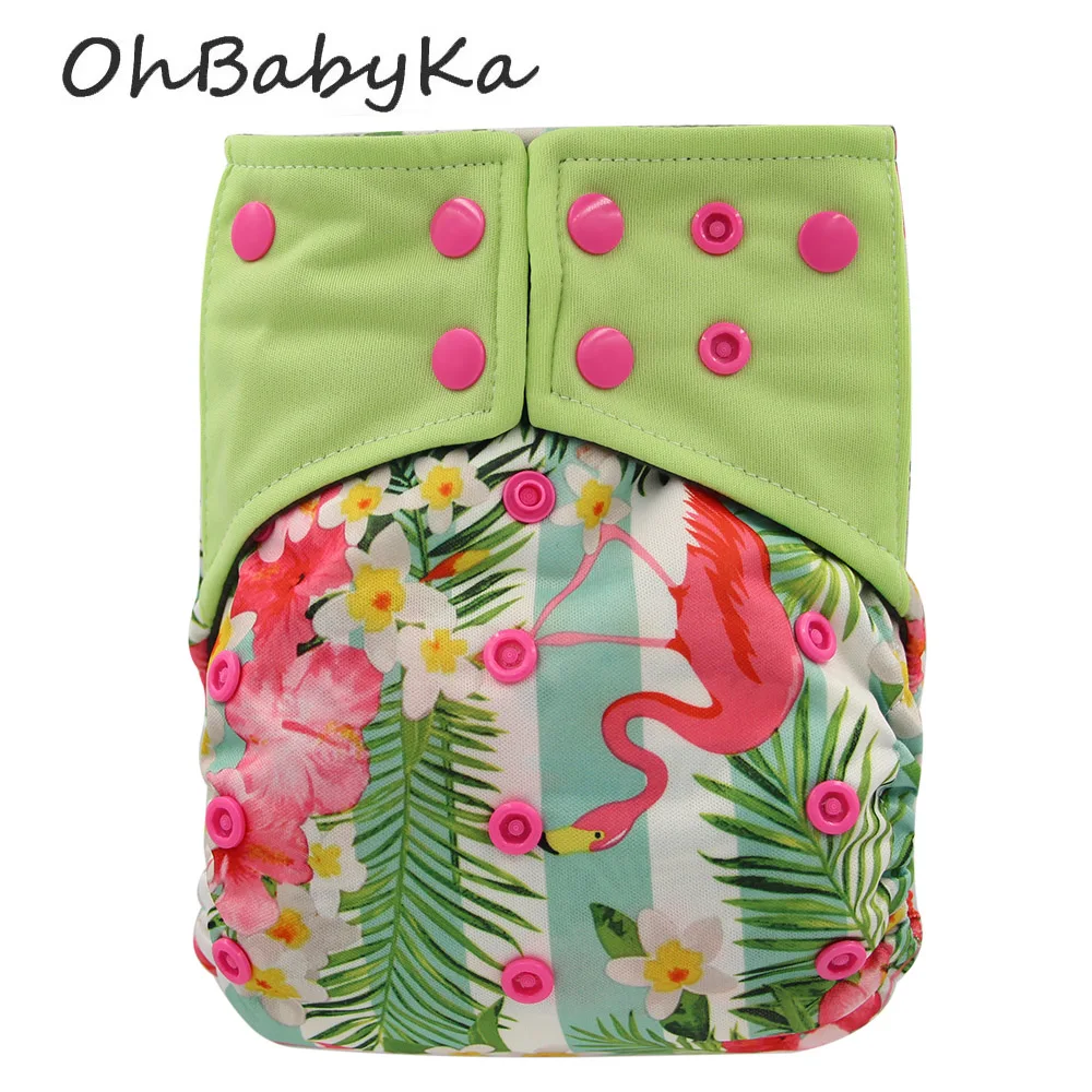 

Ohbabyka Newborn Cloth Diapers Flamingo Print Baby Washable Reusable Pocket Diapers Bamboo Charcoal All-in-two AI2 Diaper Covers