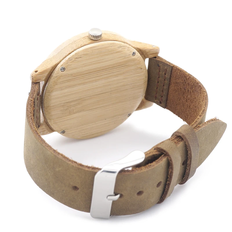 BOBO BIRD A22 Bamboo Wood Watch Men Simple Quartz Wristwatch 20mm Leather reloj para hombre