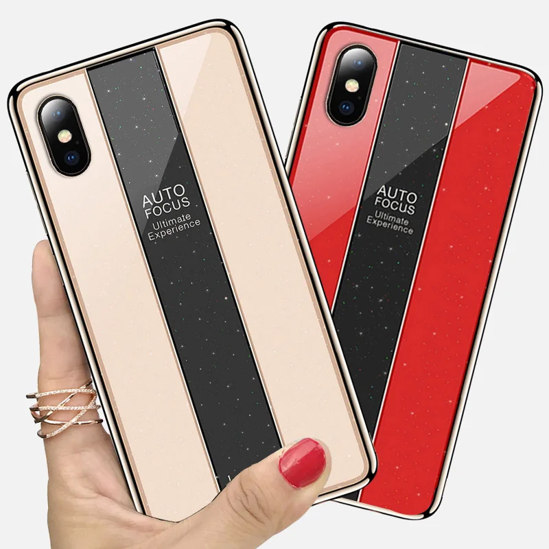 

KaiNuEn Coque,cover,case,For Apple iPhone X XS iPhoneX XR Max i Hard Clear On glitter Luxury glass phone back Original cases