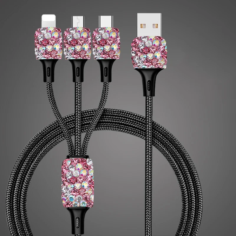 USB кабель Diamond Crystal 3 в 1 для iPhone Micro быстрой зарядки и передачи данных мобильный