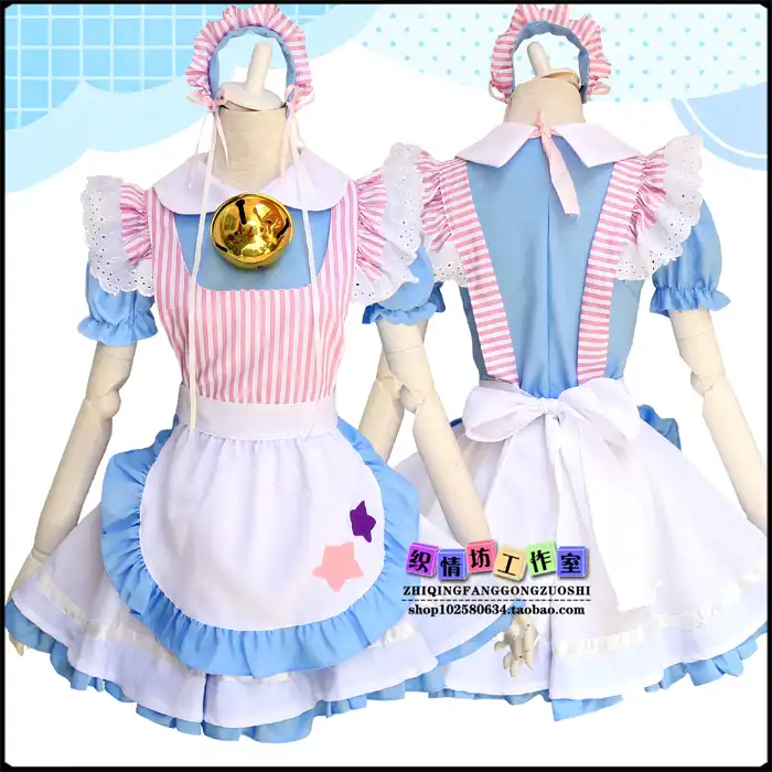 Blue Lolita Cute Cat Maid Outfit Cosplay Sweet Kawaii Dress Anime Japanese Maid Costume Full Set Headwear Dress Apron Bell Aliexpress