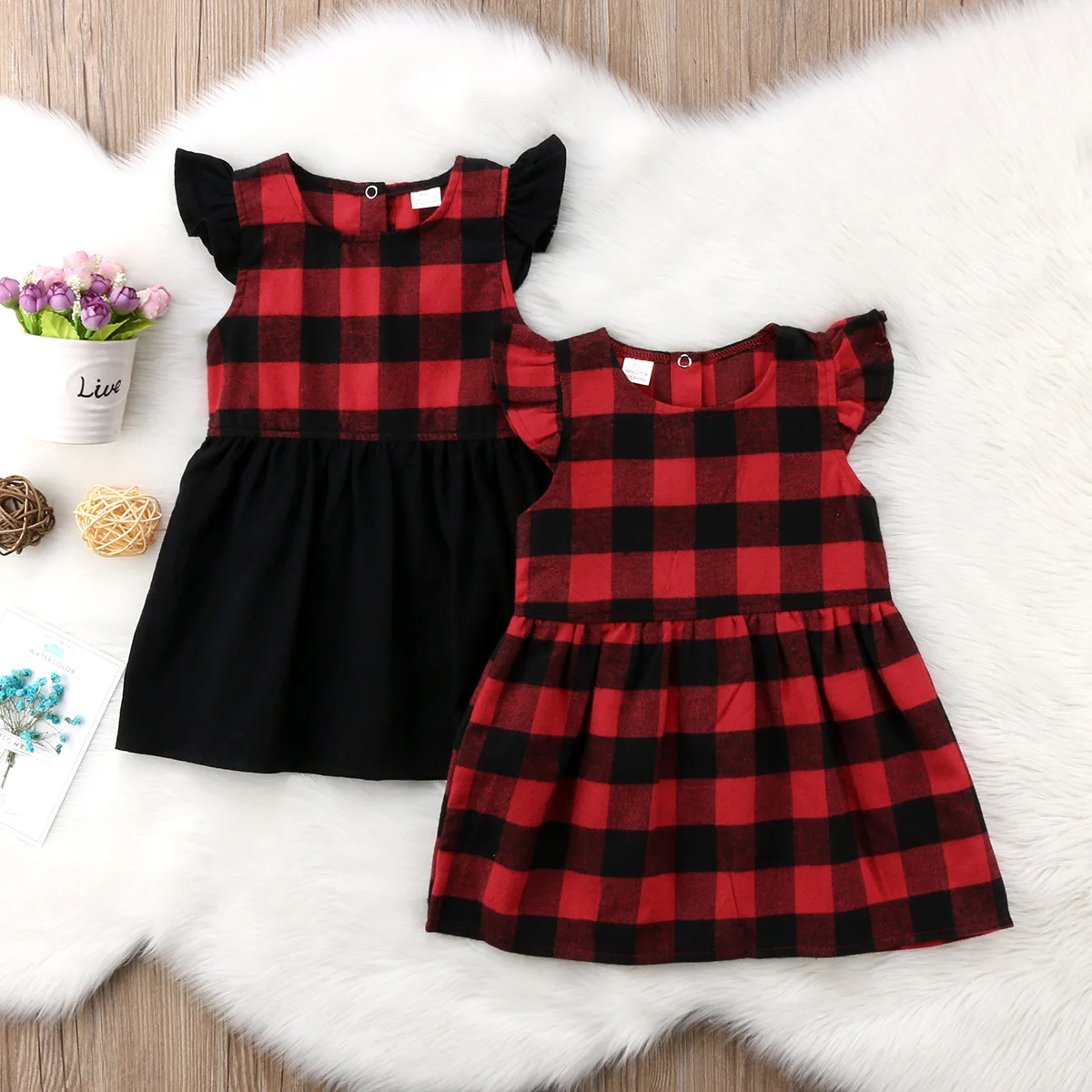 red tartan baby girl dress