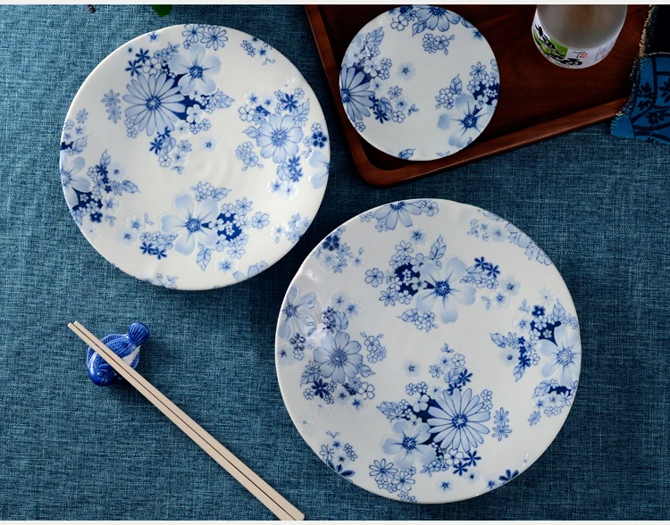 1 шт. японская керамическая тарелка под глазурью синий цветок с узором фрукты Высококачественная тарелка Сделано в Японии