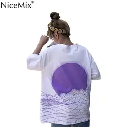 NiceMix женская футболка Повседневная Harajuku Хлопковая женская футболка с принтом Mountain Модные свободные топы Летняя футболка 23030