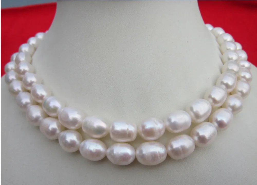 

2 row classic AAA 9-10mm south sea baroque white pearl necklace 18 inch 14k