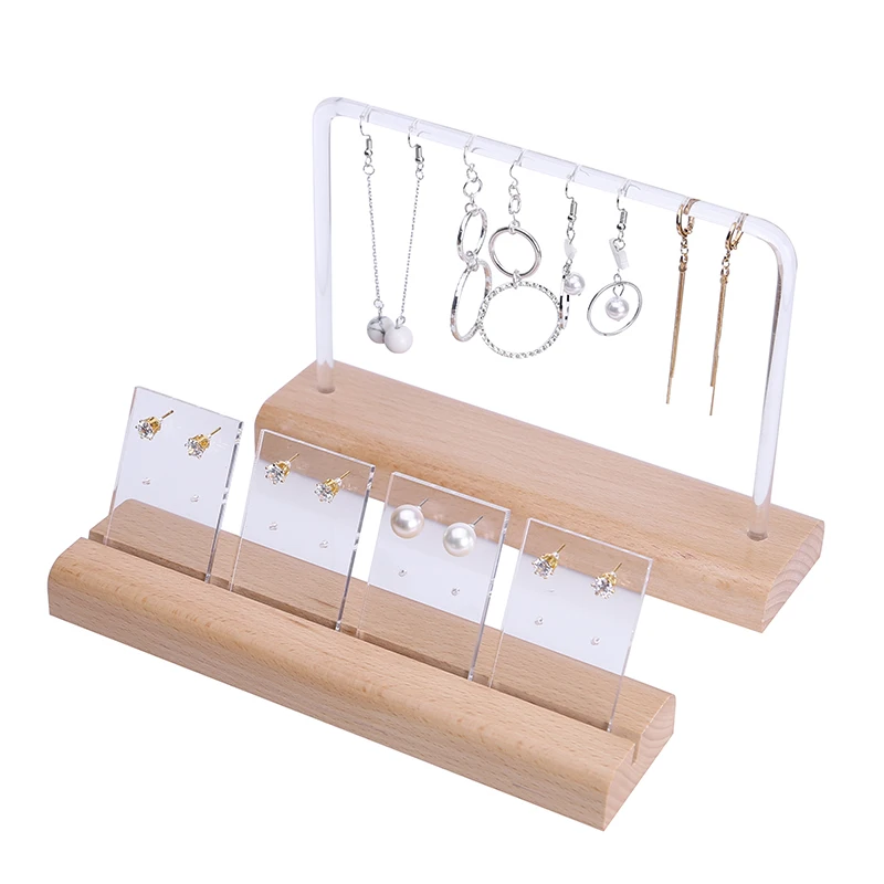 

Wood AcrylicEarring Hanging Stands Necklace Holder Bracelet Organizer Earring Display Case Jewellery Stand