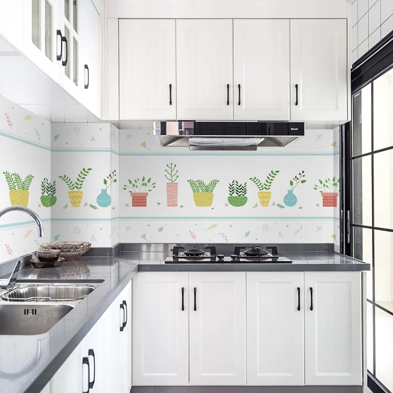 60*200cm Kitchen oil-proof wall stickers cooker high temperature waterproof tile cabinet range hood refurbished wallpaper