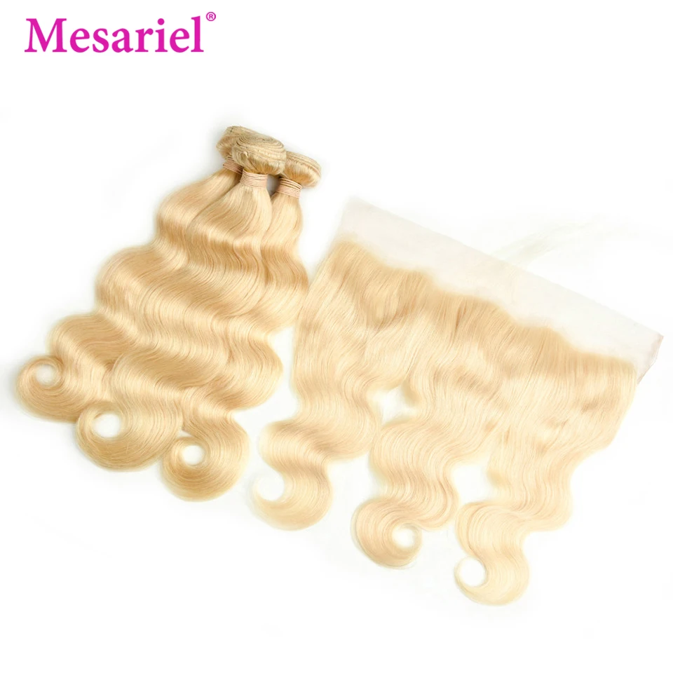 Mesariel Honey Blonde 613 Malaysian Body Wave Remy Human Hair Bundles With Closure Blonde Hair Bundles With Lace Frontal Mesariel Honey Blonde 613 Malaysian Body Wave Remy Human Hair Bundles With Closure Blonde Hair Bundles With Lace Frontal