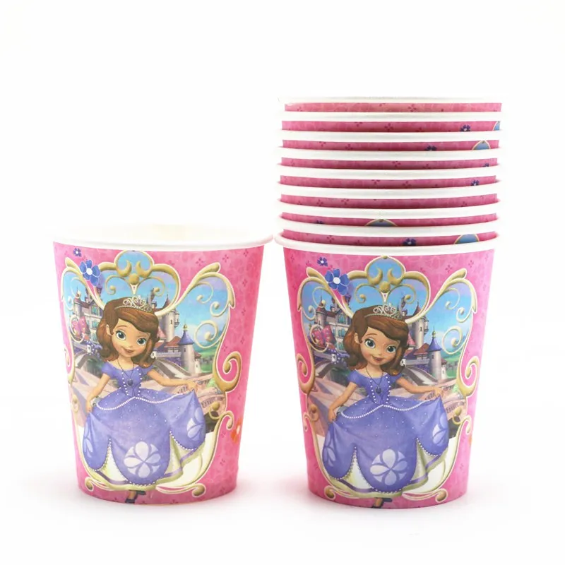 Продажа Disney принцессы тематика София дизайн 81 шт. лот набор посуды розовый чашки пластин День рождения украшения для Семья вечерние поставки