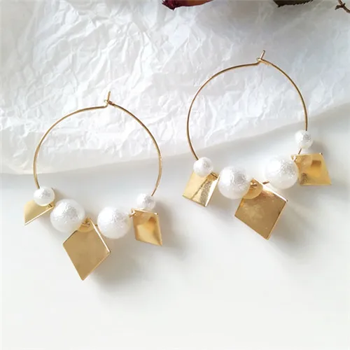 

fashion woman earrings 2018 fine jewelry accessories stud earrings Pearl square melting metal geometry earrings for women