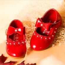 Вечерние Платье для девочек для праздника детская обувь новые модные для маленьких детей девочки принцесса кожаные красные туфли для девочек весна-осень size21~ 35