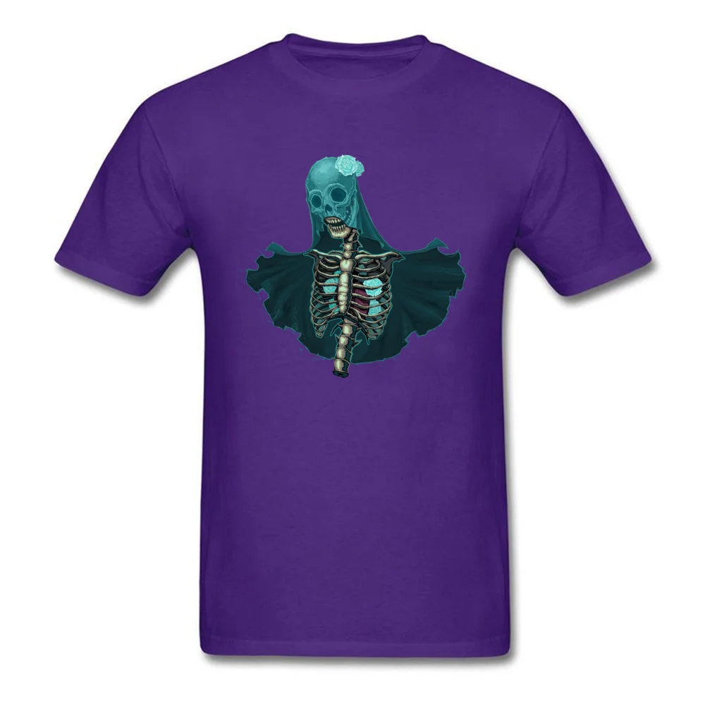 2018 New Fashion Male Tshirts cosie Unique Tops & Tees Pure Cotton Short Sleeve Simple Style Tops T Shirt Round Neck Skeleton with veil and white roses purple