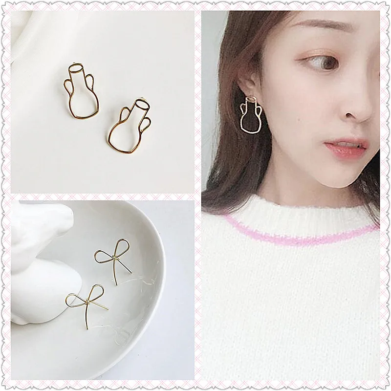 

Timlee E295 Originality Cute Metal Hollowing Out Abstract Face Bow Pot Alloy Studs Earrings Fashion Accessories wholesale