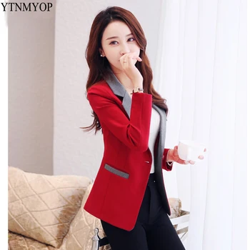 

YTNMYOP 2019 Casual One Button Outerwear Short Blazer Feminino Women Blazer Coat Long Sleeve Patchwork Spring Autumn Clothing