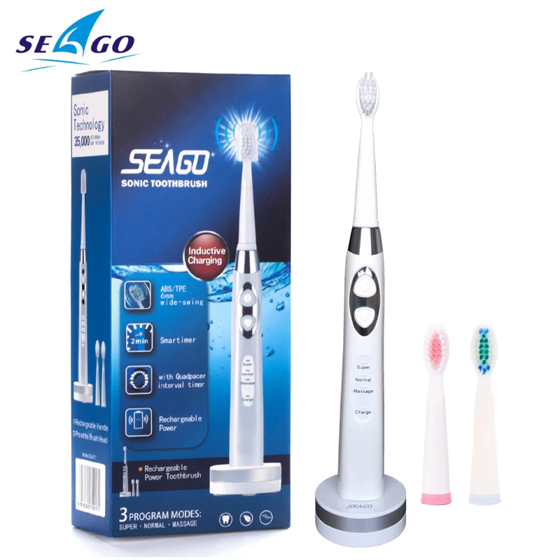 

Sonic Electric Rechargeable Toothbrush with 2 Replaceable Toothbrush Heads waterproof USB Charging Teeth Whitening