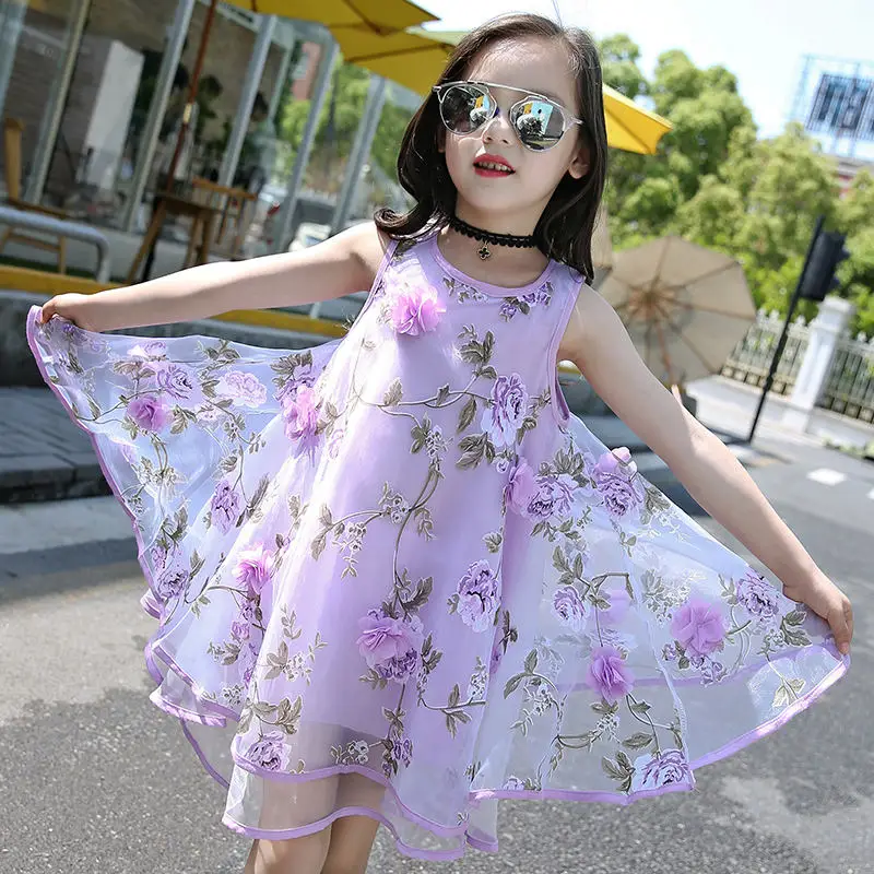 

Girls Dress Summer New Flower Cute Toddlers Teen Children Princess Clothing Fashion Kids Party Clothes Sleeveless Dresses 4-13T