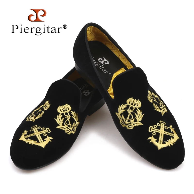 

Piergitar new style Handmade Men Velvet shoes with luxurious embroidery Leather and Satin insole Party and Banquet Men Loafers