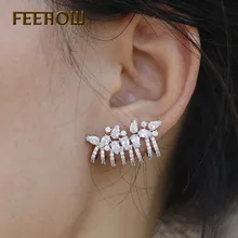 FEEHOW Роскошные AAA кубический цирконий серьги гвоздики Прозрачный камень цветок brincos для женщин Свадебные FWEP680