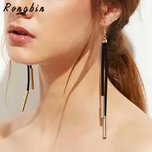 Moda designer preto branco marrom camurça couro ouro prata cor cobre tubo longo borla gota balançar brincos para jóias femininas